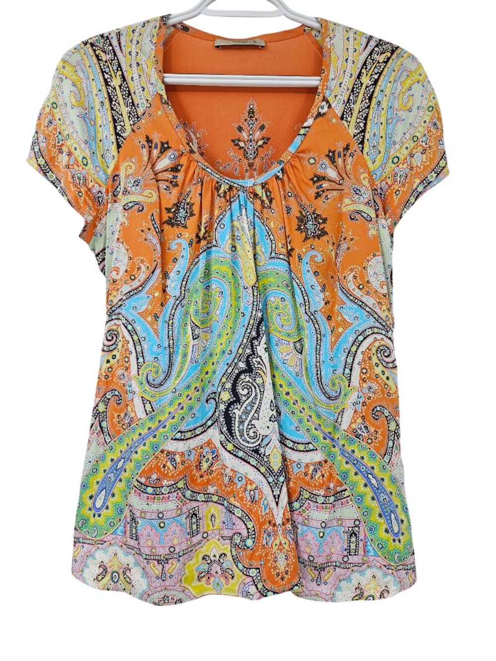 Etro Paisley Silk Blouse Multicolor Scoop Neck Women's Size 46 U.S. 12 Preppy